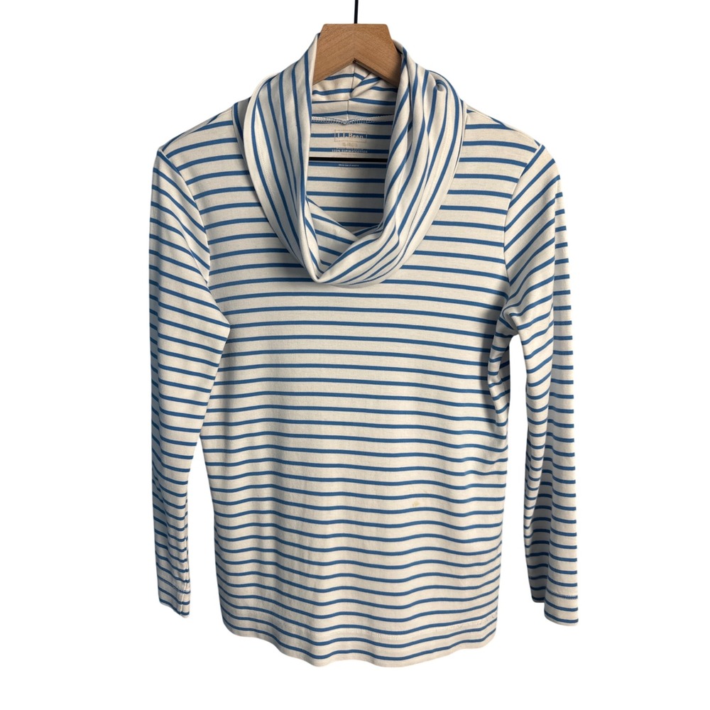 LL Bean Supima Cotton Cowl Neck Striped Top Blue White Coastal Grandmother S REG